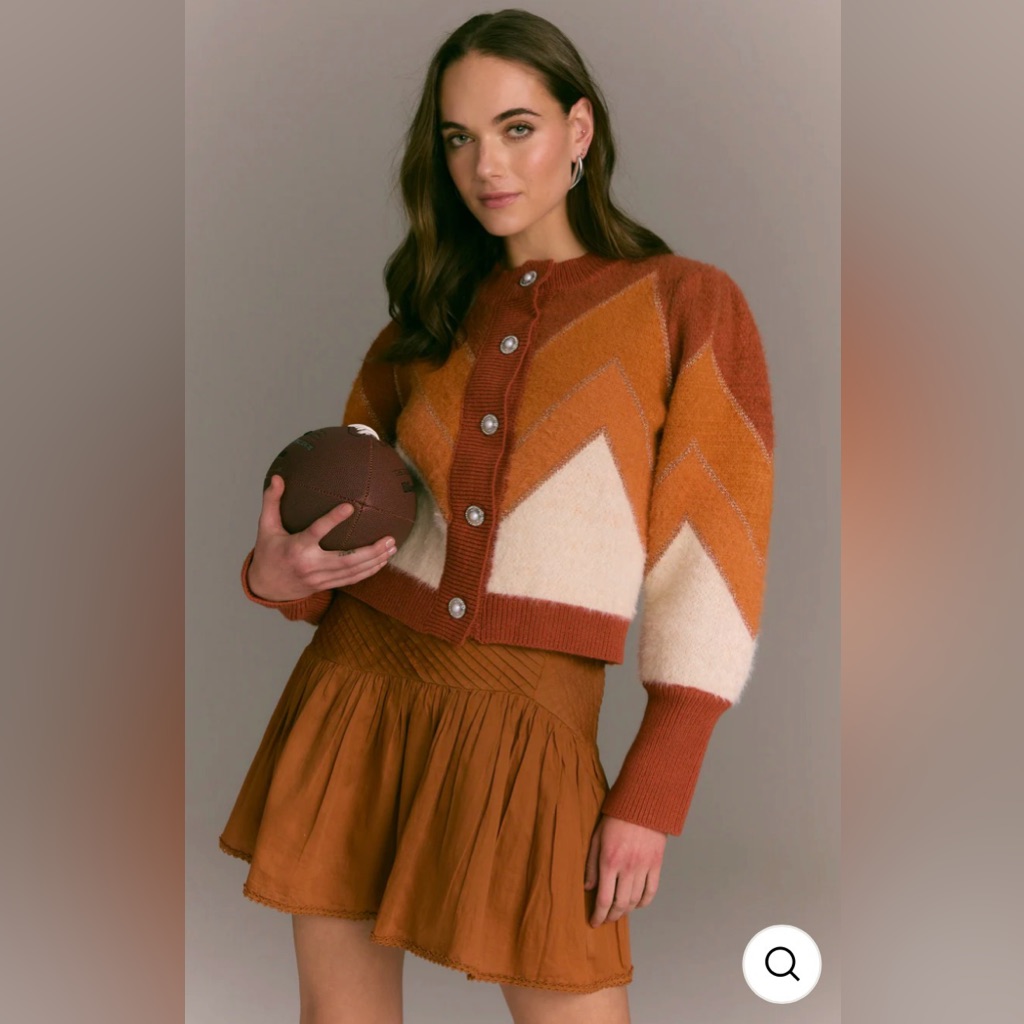 Allison New York Chevron Colorblock Button-Front Cardigan In Rust & Cream